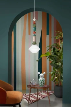 Hängelampe Keramik Glas Ecru Bunt E27 Retro SILVIA