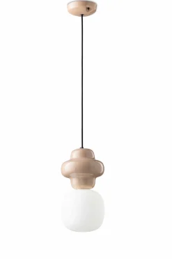 Hängelampe Keramik Glas Sandgrau Weiß E14 Retro ROBERTO