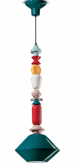 Hängelampe Keramik Petrol Bunt E27 Retro SILVIA