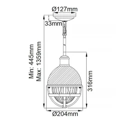 Hängelampe klein Ø 20,4 cm rund H: max. 135,9 cm Metall Glas