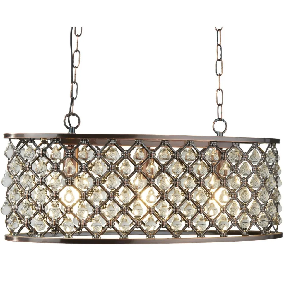 Hängelampe Kristall B: 60 cm 3x E14 in Kupfer antik