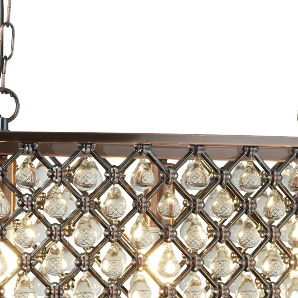 Hängelampe Kristall B: 60 cm 3x E14 in Kupfer antik