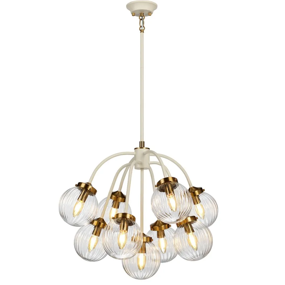 Hängelampe Kugel Schirm Glas Metall in Creme Messing