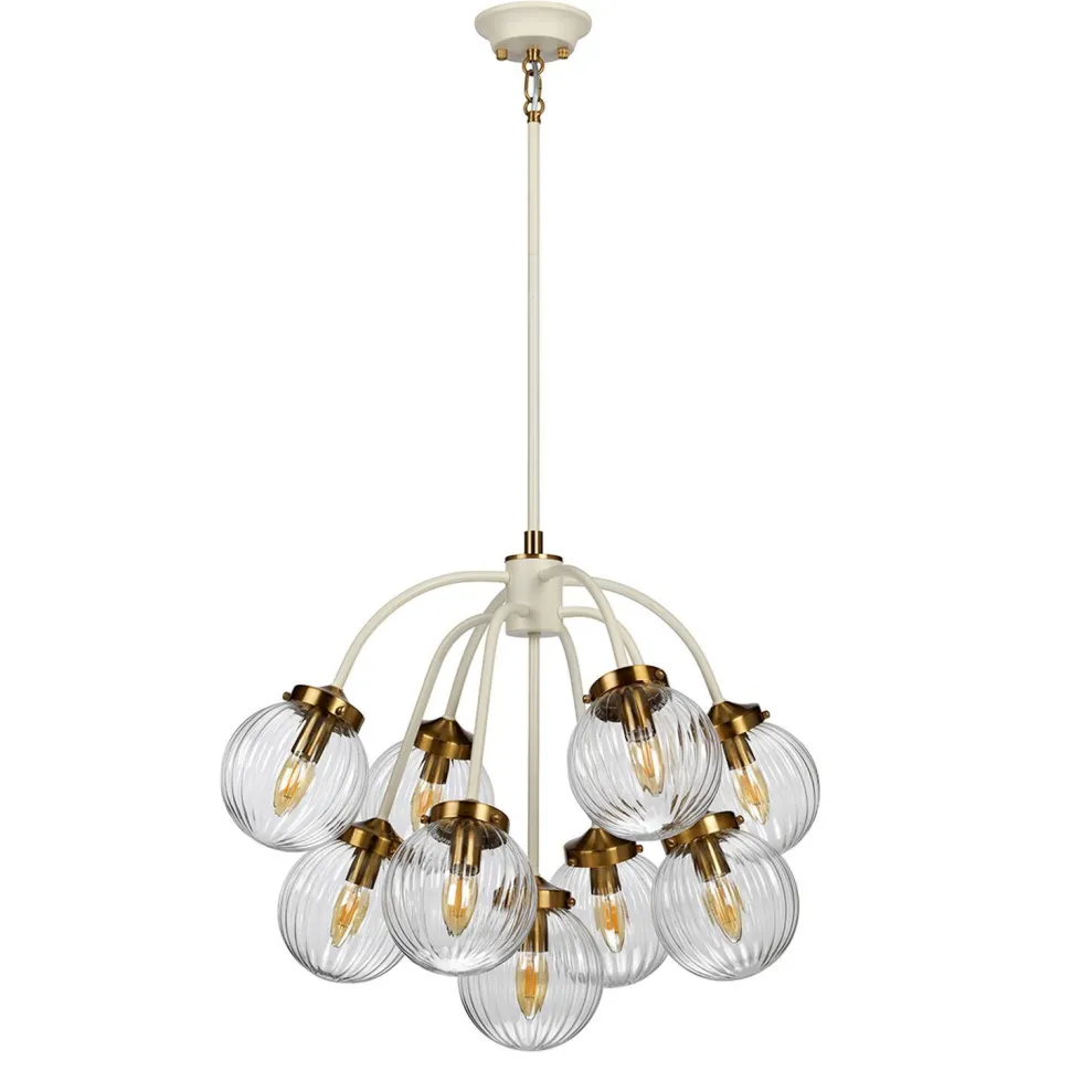 Hängelampe Kugel Schirm Glas Metall in Creme Messing