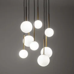 Hängelampe Kugelschirm Schwarz Weiß Gold 8x G9 Glas