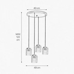 Hängelampe Messing Eisen Glas Ø 49 cm rund 4x E27 Esszimmer
