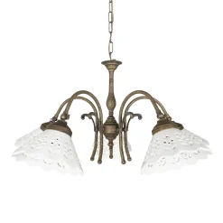 Hängelampe Messing Keramik in Weiß Bronze Antik 5x E27