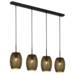 Hängelampe Metall 4-flammig Schwarz Gold B: 90 cm E27
