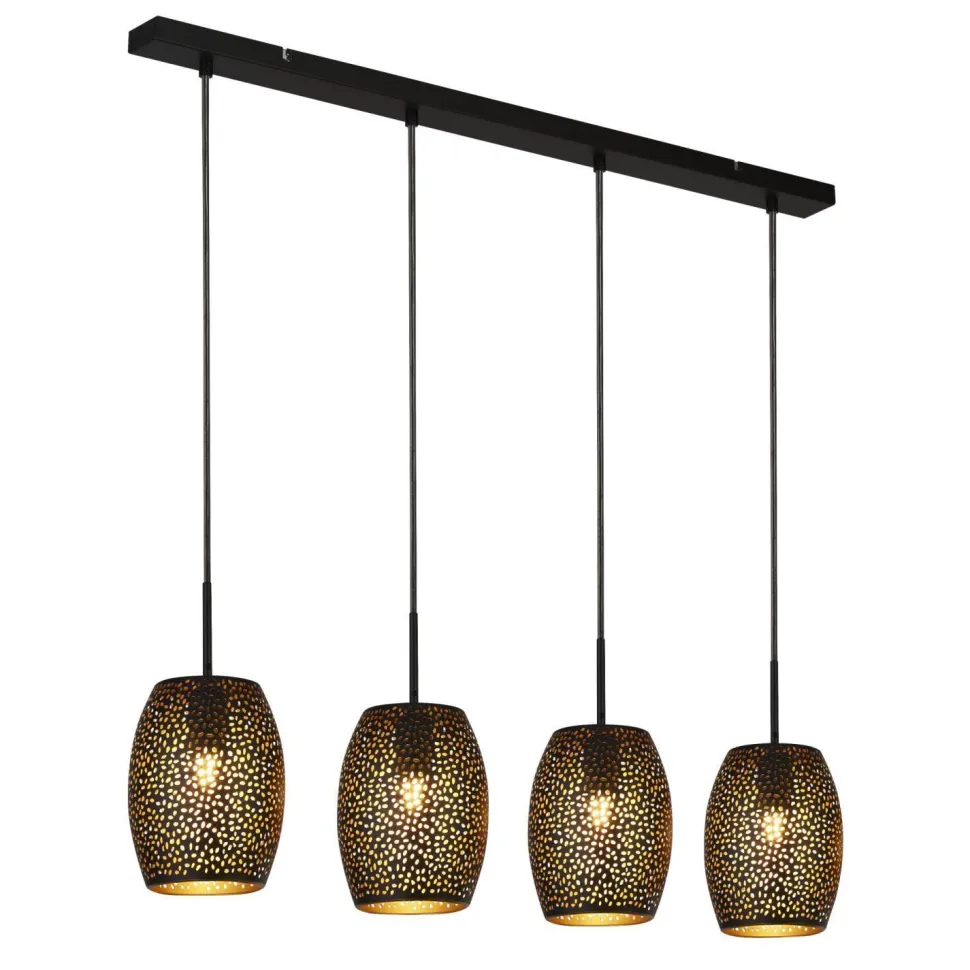 Hängelampe Metall 4-flammig Schwarz Gold B: 90 cm E27