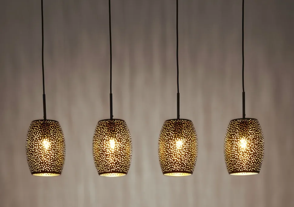 Hängelampe Metall 4-flammig Schwarz Gold B: 90 cm E27