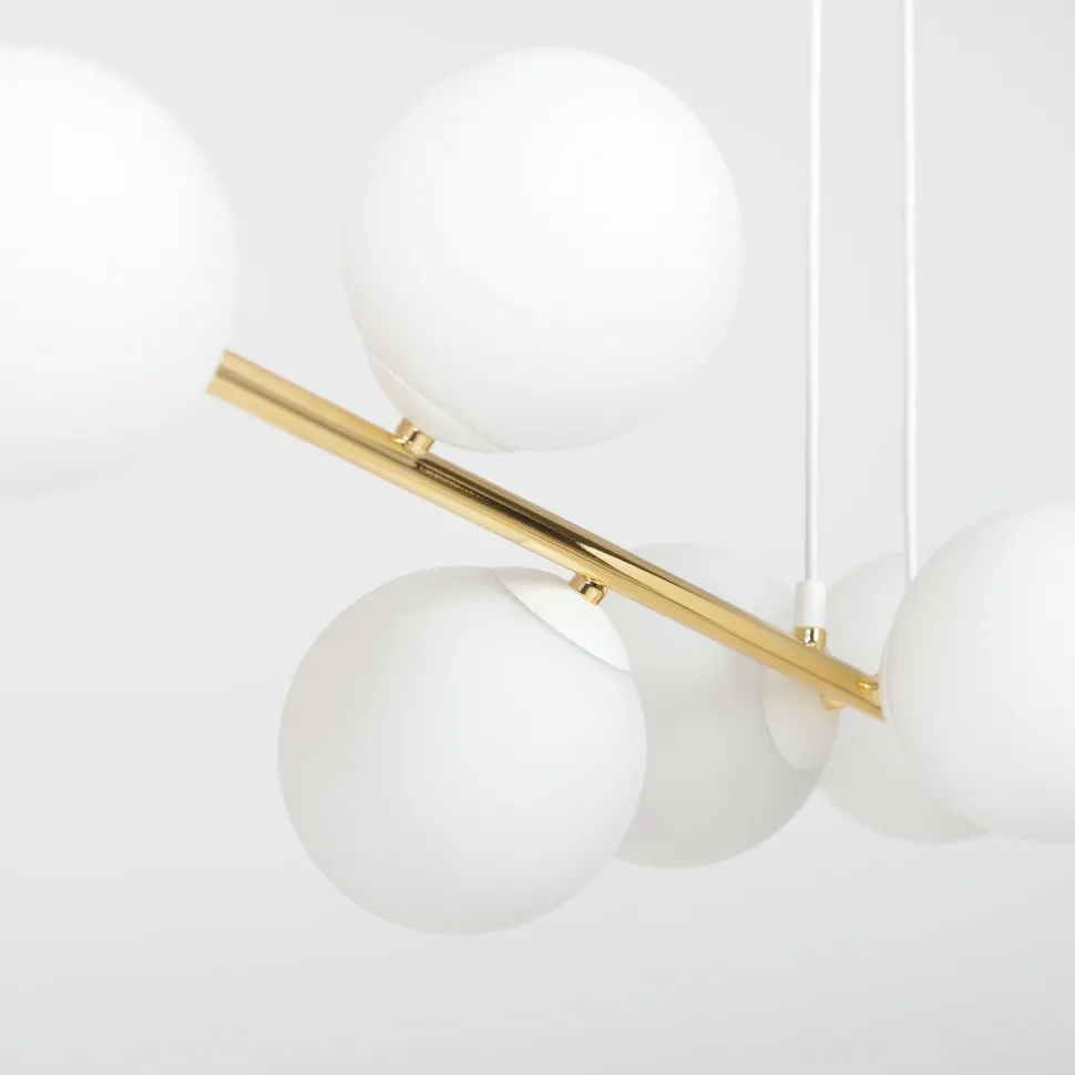 Hängelampe Metall Glas in Weiß Gold 110 cm lang