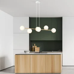 Hängelampe Metall Glas in Weiß Gold 110 cm lang