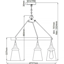 Hängelampe Metall Glas rund Ø 72,7 cm H: max. 232,4 cm