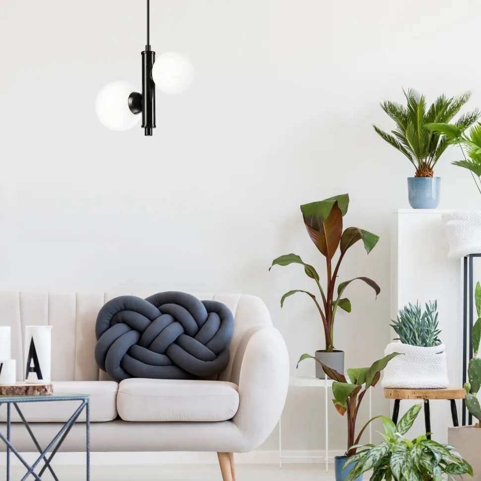 Hängelampe Metall Glas Schwarz Weiß 2x E27 Kugelschirme