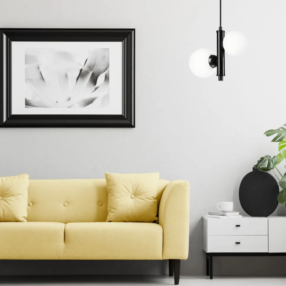 Hängelampe Metall Glas Schwarz Weiß 2x E27 Kugelschirme