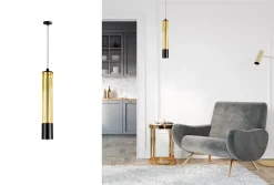 Hängelampe Metall GU10 Ø10 cm rund Schwarz Gold