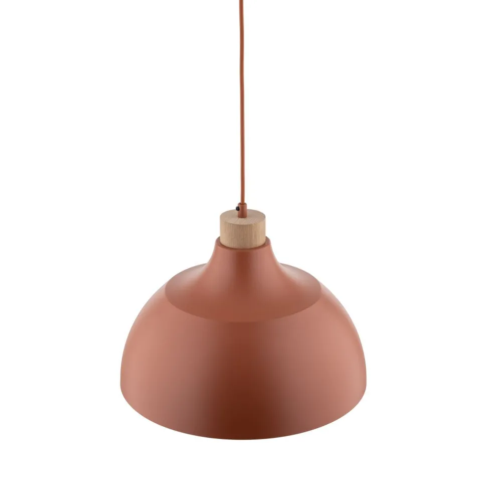 Hängelampe Metall Holz Ø 34 cm rund H: max. 170 cm Rot E27