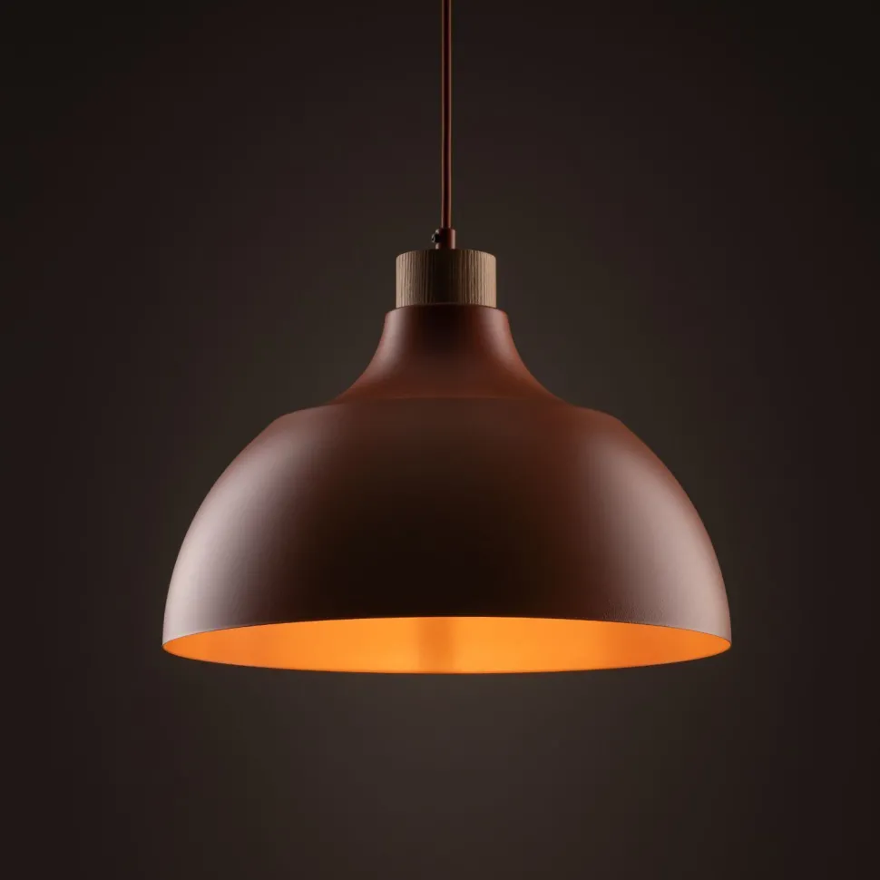 Hängelampe Metall Holz Ø 34 cm rund H: max. 170 cm Rot E27