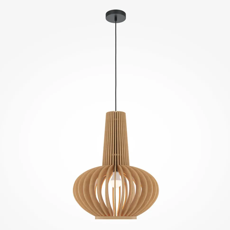 Hängelampe Metall Holz D: 35 cm rund H: max. 340,5 cm