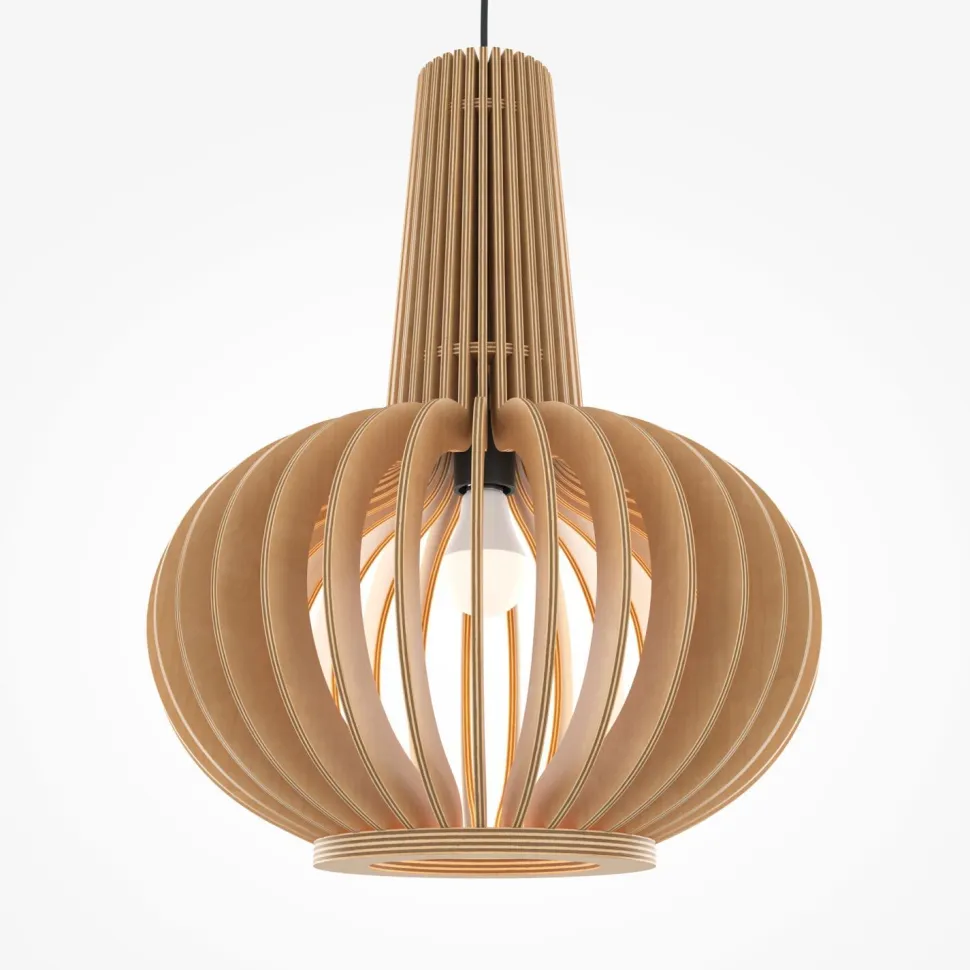 Hängelampe Metall Holz D: 35 cm rund H: max. 340,5 cm