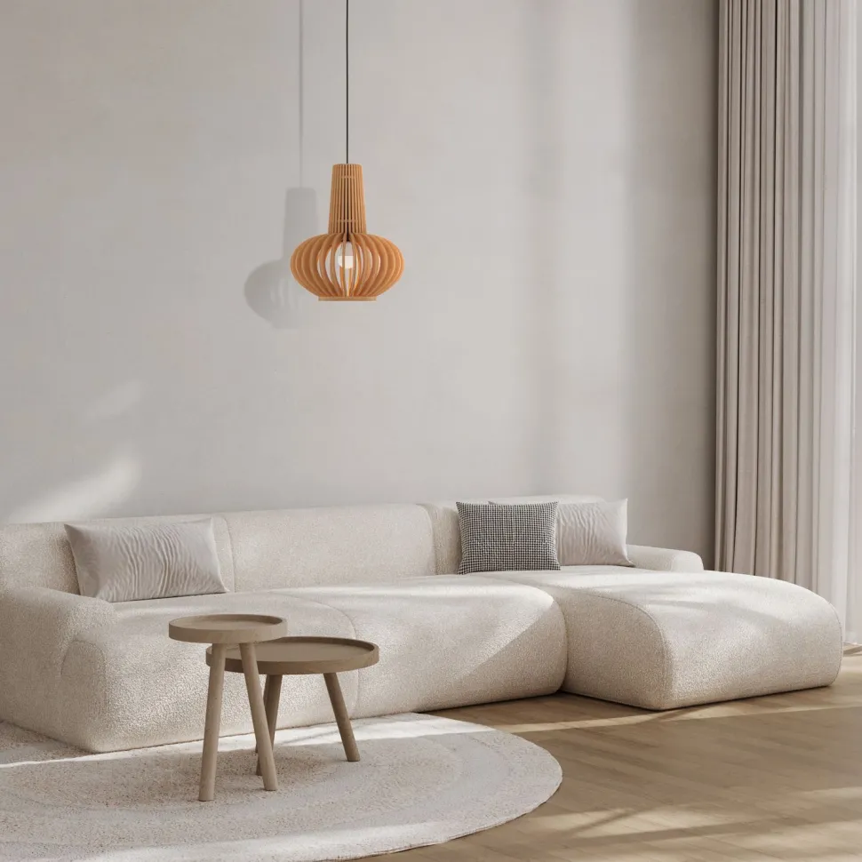 Hängelampe Metall Holz D: 35 cm rund H: max. 340,5 cm