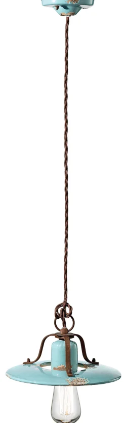 Hängelampe Metall Keramik E27 rund Ø 25 cm Vintage