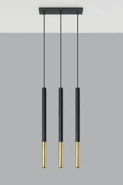 Hängelampe Metall Schwarz Gold länglich 3-flammig G9