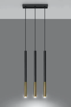 Hängelampe Metall Schwarz Gold länglich 3-flammig G9