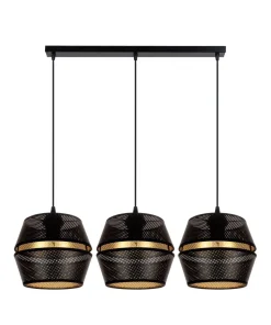Hängelampe Metall Schwarz Gold E27 70 cm lang 3-flammig