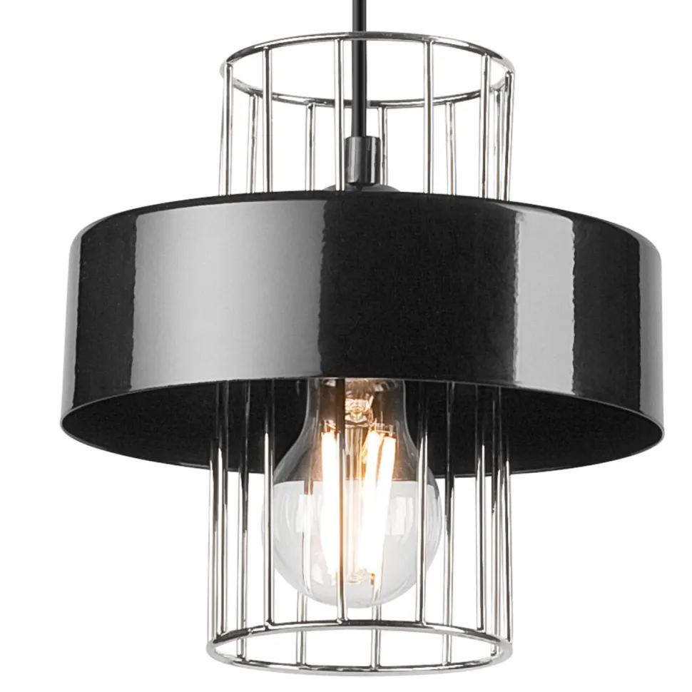 Hängelampe Metall Schwarz Chrom Ø 20 cm E27 höhenverstellbar