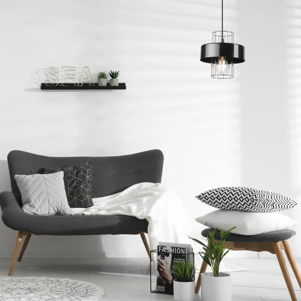 Hängelampe Metall Schwarz Chrom Ø 20 cm E27 höhenverstellbar