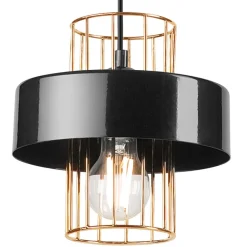 Hängelampe Metall Schwarz Gold Ø 20 cm E27 höhenverstellbar