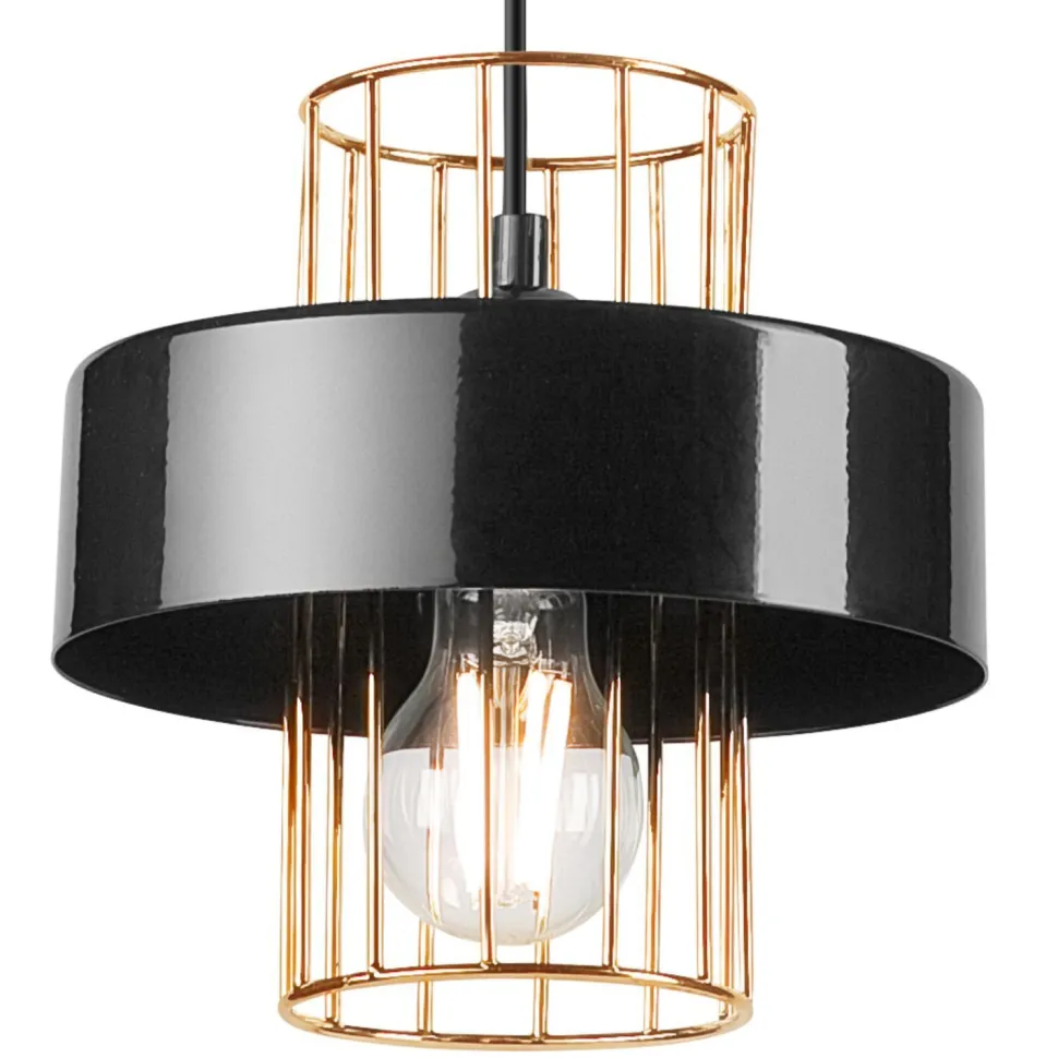 Hängelampe Metall Schwarz Gold Ø 20 cm E27 höhenverstellbar