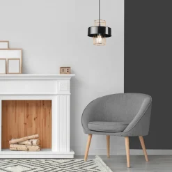 Hängelampe Metall Schwarz Gold Ø 20 cm E27 höhenverstellbar