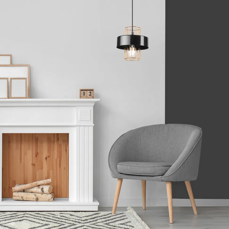 Hängelampe Metall Schwarz Gold Ø 20 cm E27 höhenverstellbar