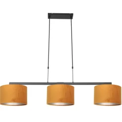 Hängelampe Metall Stoff in Schwarz Gold 140 cm 3-flmg