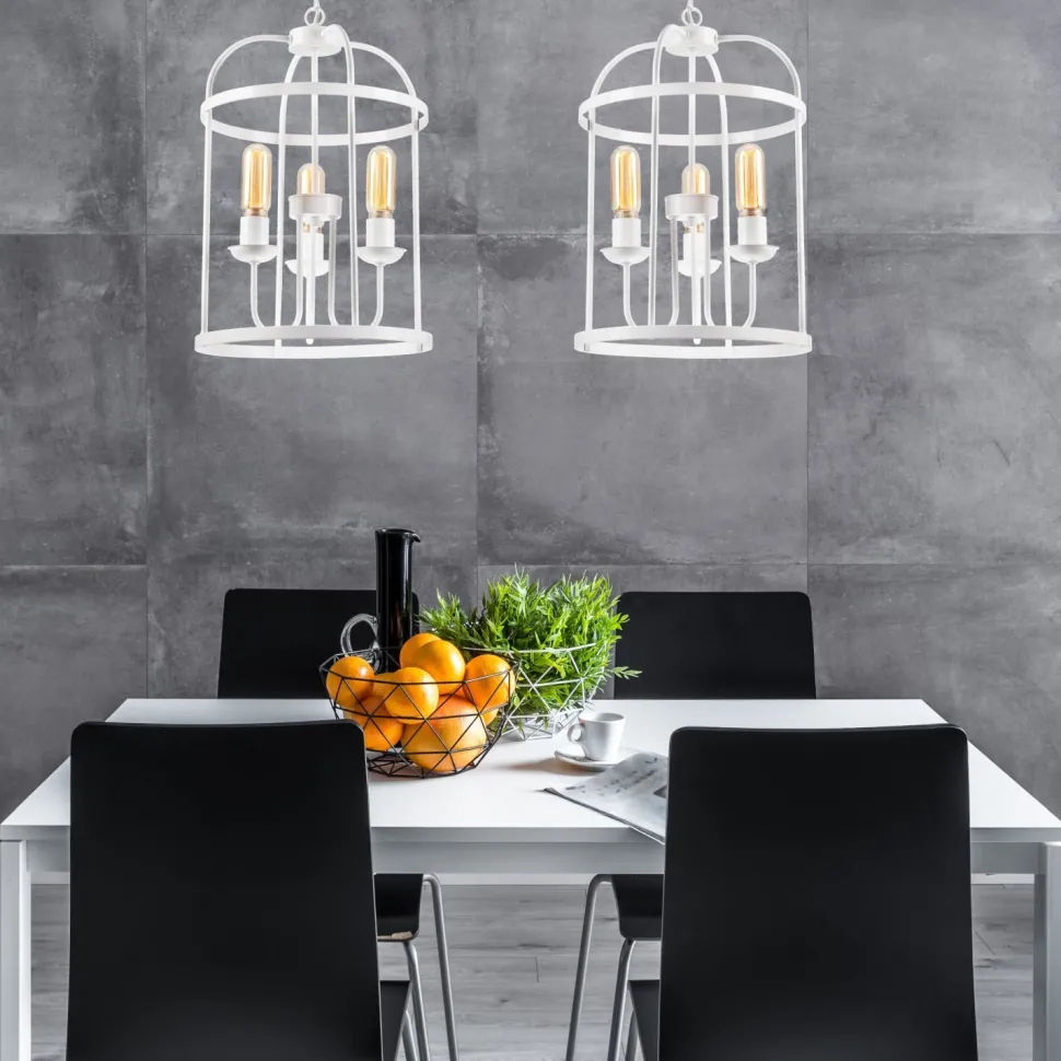 Hängelampe Metall Weiß Ø 35,5 cm 3-flammig E27 Rustikal