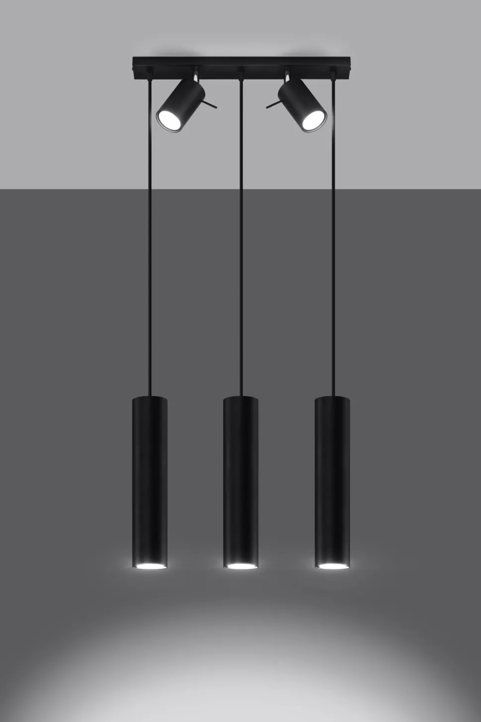 Hängelampe mit Spot Metall 5-flammig länglich Schwarz