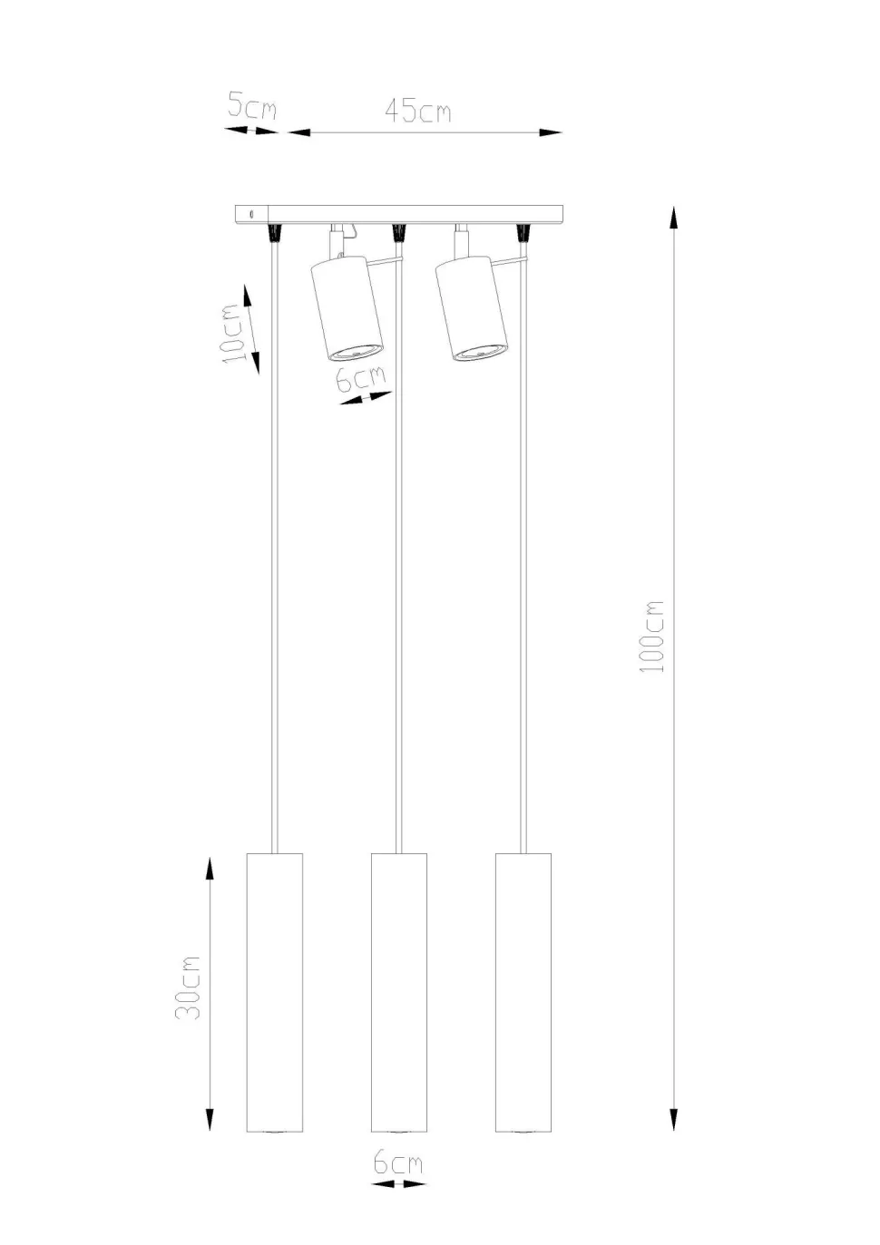 Hängelampe mit Spot Metall 5-flammig länglich Schwarz