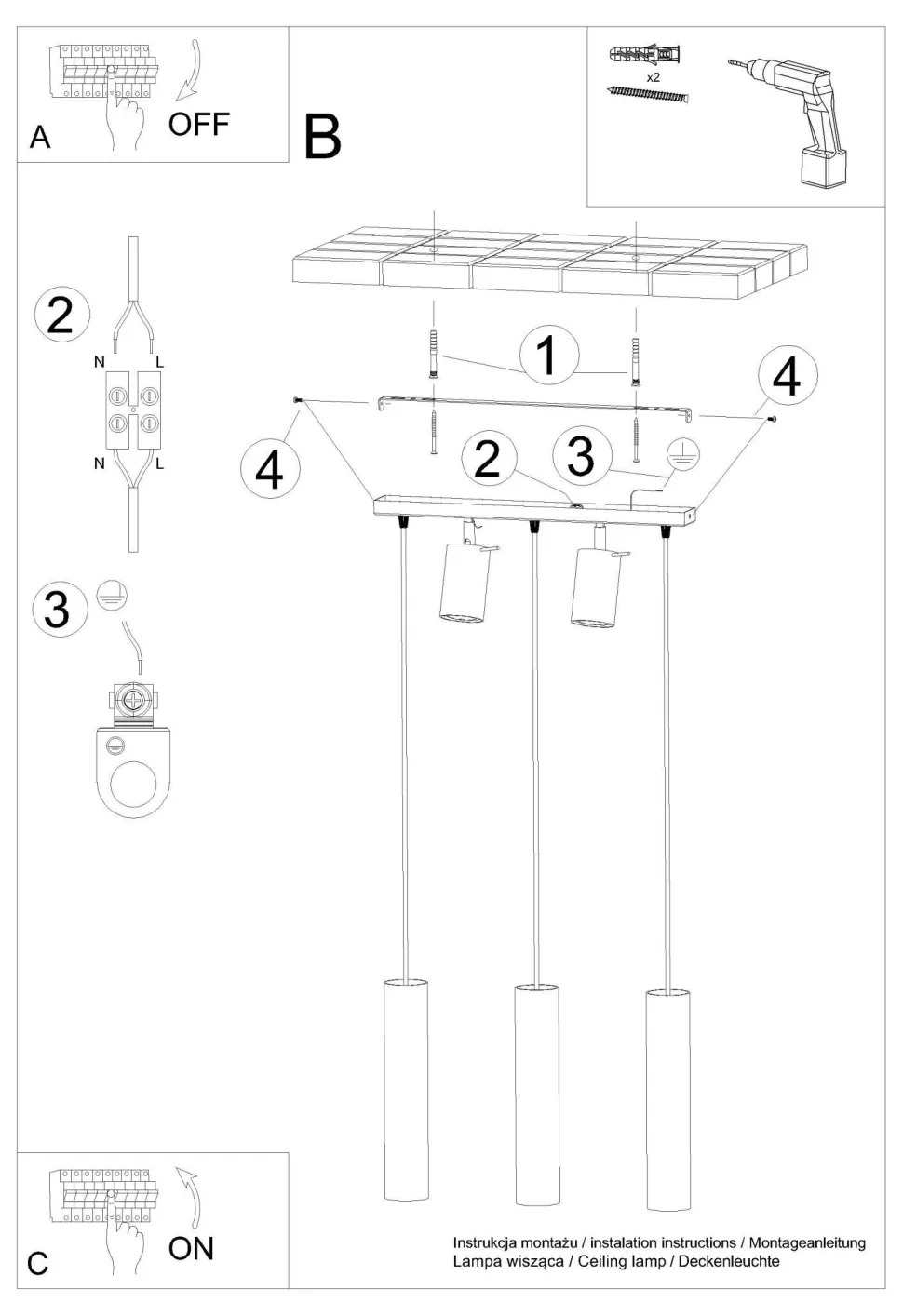Hängelampe mit Spot Metall 5-flammig länglich Schwarz