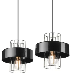 Hängelampe Modern Metall 2-flammig Schwarz Chrom E27 AFINA