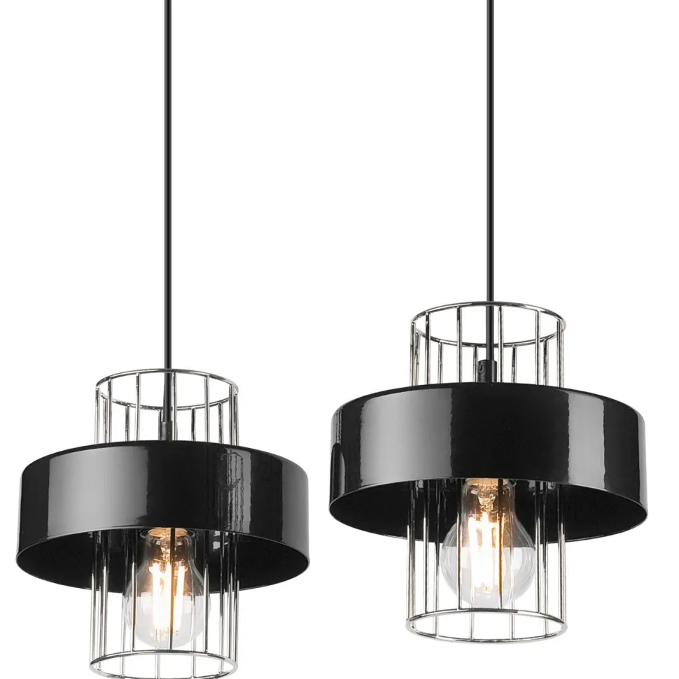 Hängelampe Modern Metall 2-flammig Schwarz Chrom E27 AFINA