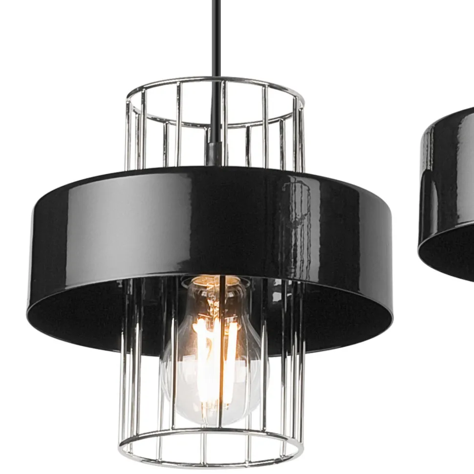 Hängelampe Modern Metall 2-flammig Schwarz Chrom E27 AFINA