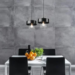 Hängelampe Modern Metall 2-flammig Schwarz Chrom E27 AFINA