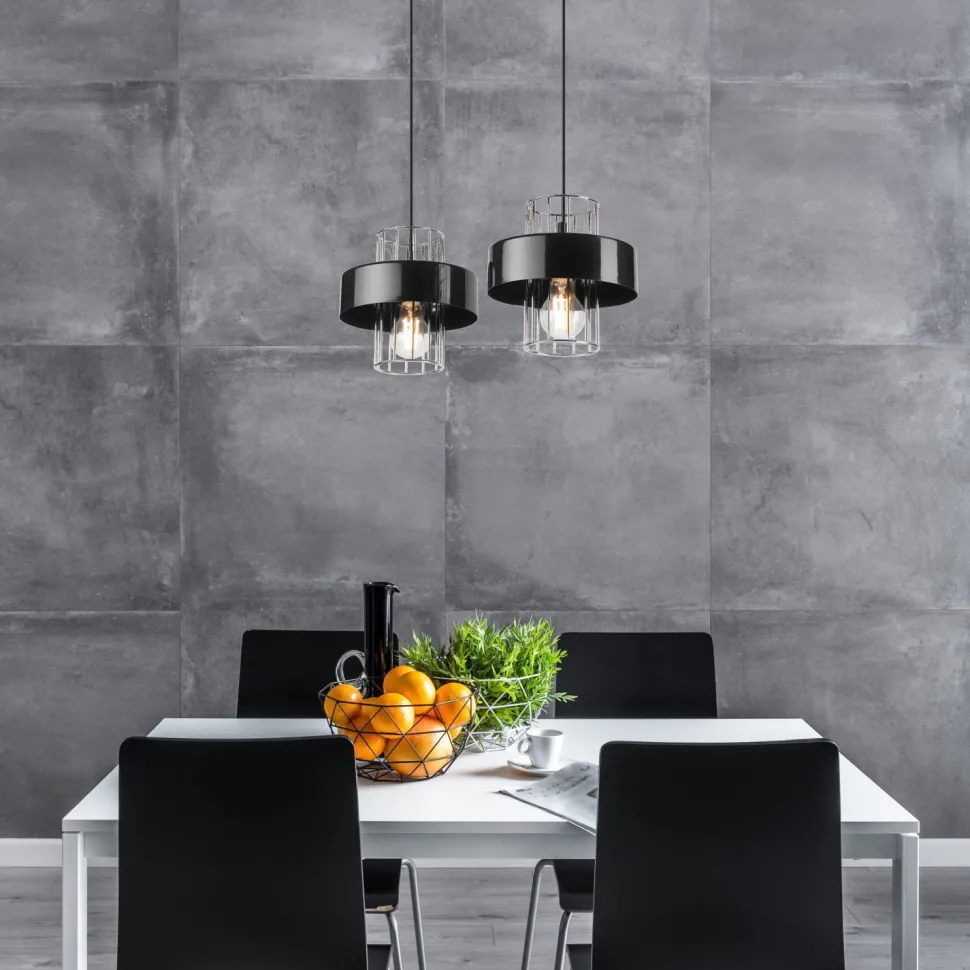 Hängelampe Modern Metall 2-flammig Schwarz Chrom E27 AFINA