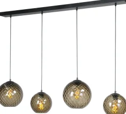 Hängelampe Rauchglas 4 Pendel Schwarz Kugelschirm
