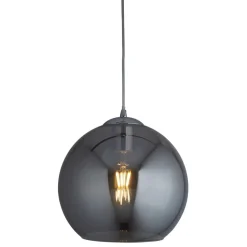 Hängelampe Rauchglas E27 Ø 30 cm Kugel Schirm Grau Schwarz