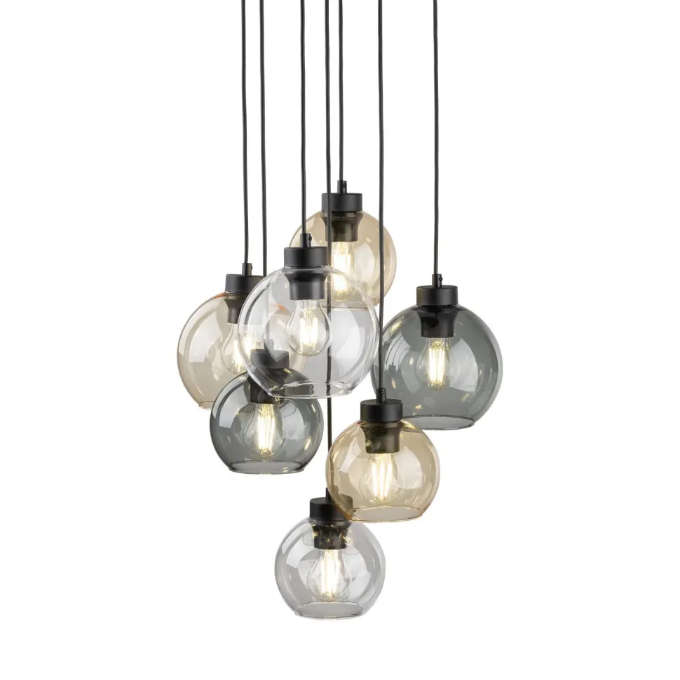 Hängelampe Rauchglas H: max. 140 cm verstellbar 7x E27