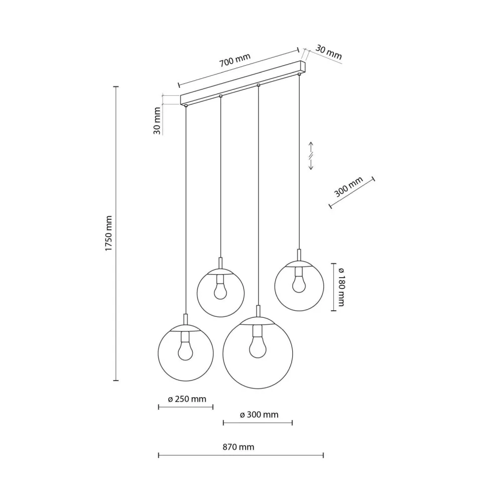 Hängelampe Rauchglas L: 87 cm H: max. 175 cm E27 4-flammig