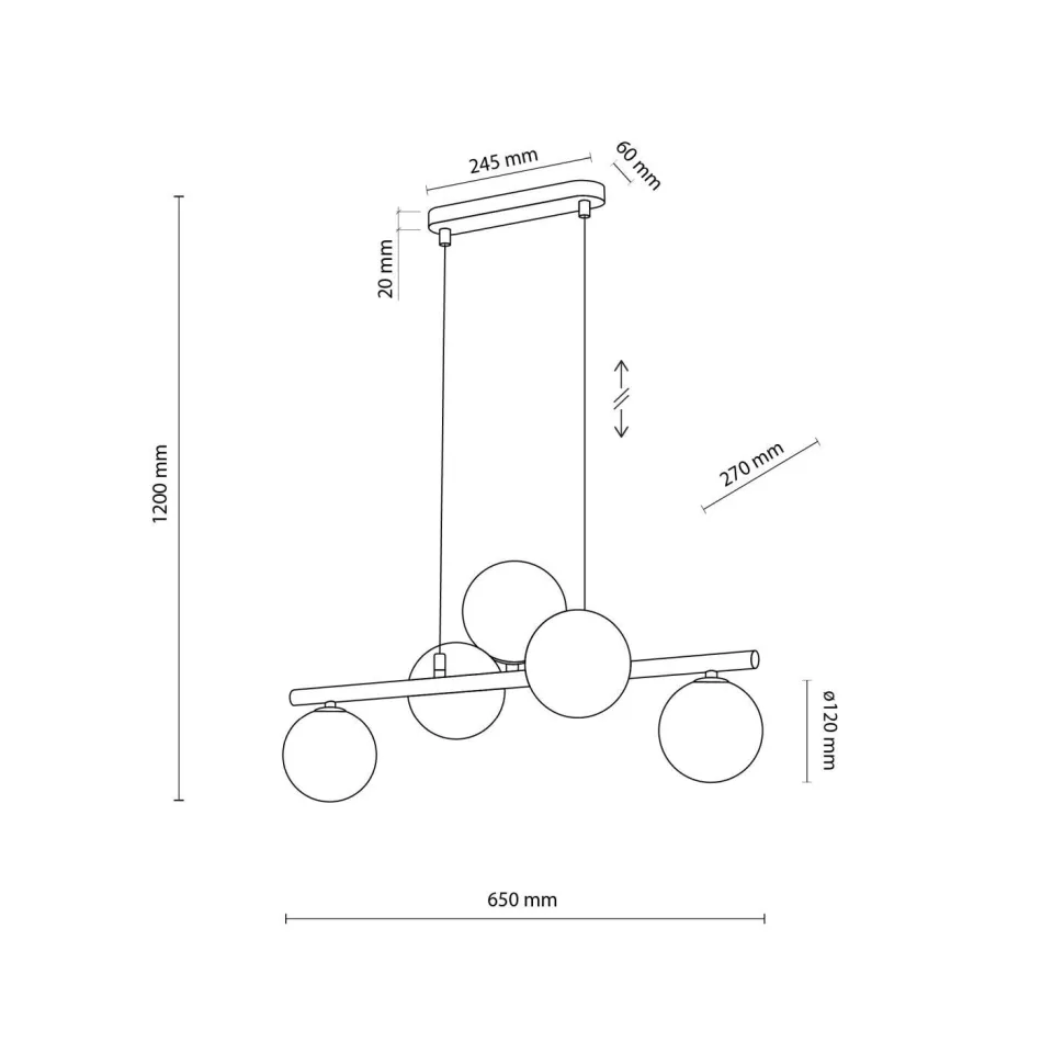 Hängelampe Rauchglas Metall höhenverstellbar 5x G9
